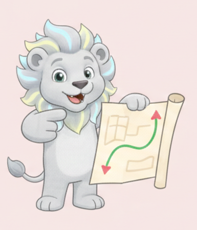 地図を持つライオンマスコット