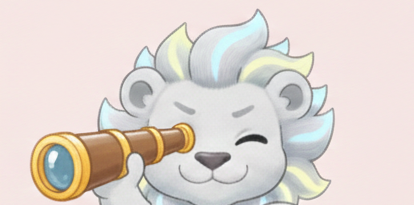 望遠鏡を覗くライオンマスコット